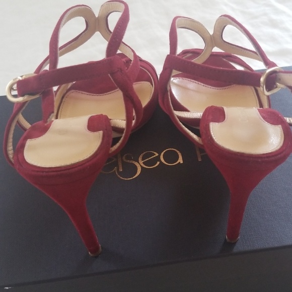 In box deep red suede sandal heels sz 38.5 - Picture 5 of 8